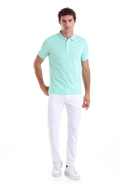 Hatemoğlu Green Comfort Fit Plain 100% Cotton Polo Collar T-Shirt