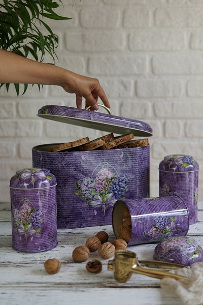 EVLE Efb0228 Oval Bread Box Set of 4, Flower Purple
