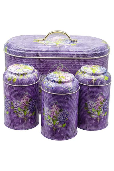 EVLE Efb0228 Oval Bread Box Set of 4, Flower Purple