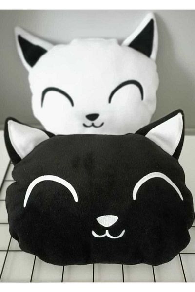 by ballı biocotton Two Cute Cat Pillow Combination Black and White