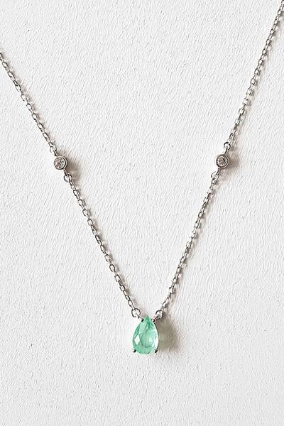 MorMajor Silver Ithal Mini Paraiba Turmalin Damla 2 Taş Yan Gümüş Kolye
