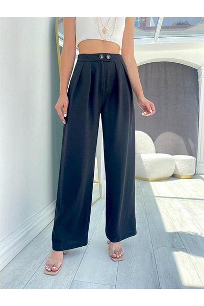 Laluvia Double Buttoned Viscose Linen Trousers