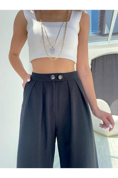 Laluvia Double Buttoned Viscose Linen Trousers