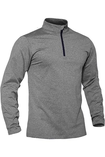 GHASSY CO. Men's Running Moisture Absorbing UV Sun Protection Fence Detailed Long Sleeve Outdoor Tshirt