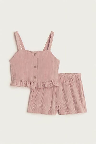 Pink Hippo Kids Girl's Muslin Fabric Blouse and Shorts Top and Bottom Set