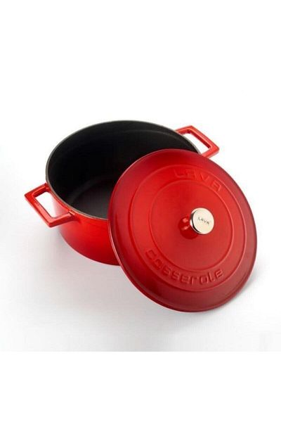 Lava Folk Lid Round Cast Iron Pot 24 Cm Red