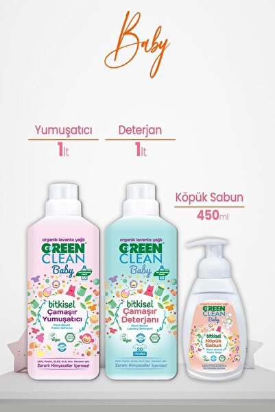 Green Clean Baby Çamaşır Yumuşatıcı ve Deterjan 1 L ve Köpük Sabun Portakal Y...