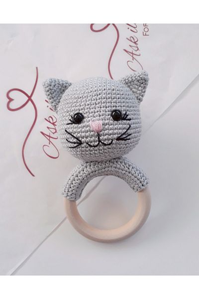 CARMELİNA Knitted Cat Rattle, Amigurumi