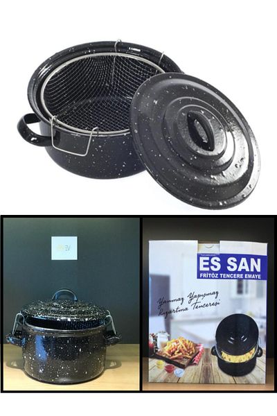 Bayev Essan Fireproof Non-Stick Enamel Frying Pot with Strainer