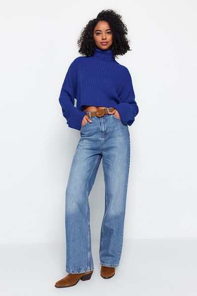 Trendyol Collection Saks Crop Basic Strickpullover TWOAW22KZ0223