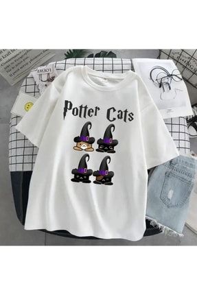 Aesthia Potter Cats Bask l Beyaz Unisex Oversize T shirt Favorim50ton Fiyat Yorumlar Trendyol