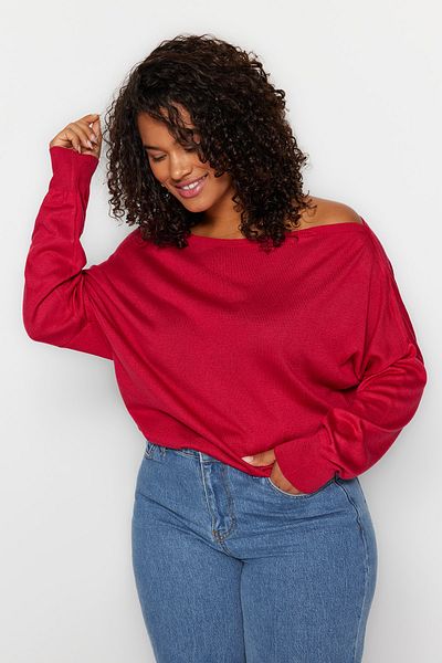 Trendyol Curve Weinroter Strickpullover mit U-Boot-Ausschnitt - Tbbaw24An00041
