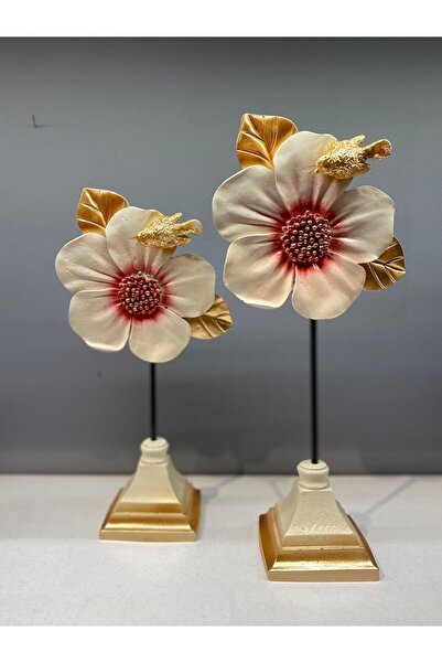 Peramari Dekoratif Polyester Ikili Çiçek Aksesuar Krem Kırmızı