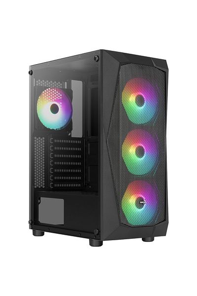 AEROCOOL مروحة Falcon V2 مقاس 4 × 12 سم ARGB LED، لوحة جانبية من الزجاج المقسى، حقيبة كمبيوتر للألعاب USB 3.0 ATX
