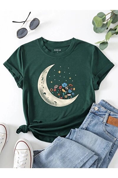 Keywest Cvetni mesec Štampano okrugla kragna Oversize kroj T-shirt