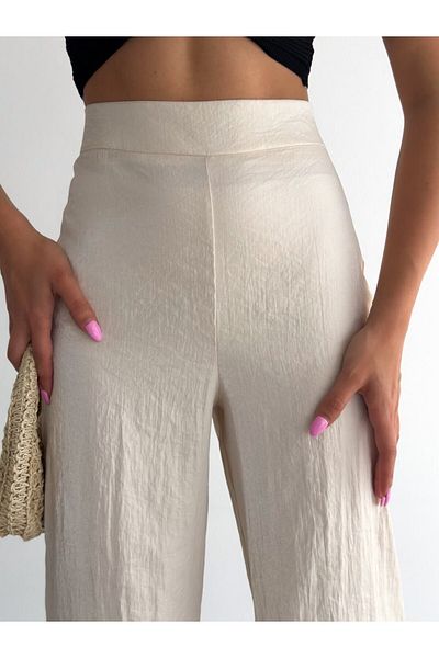 Winmoda34 Women's Satin Trousers Wide Leg