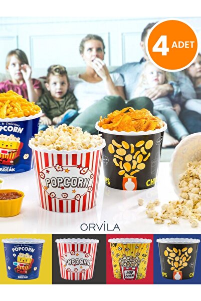 Orvila 4 Adet Popcorn Patlamış Mısır Kovası - Cips Ve Çerez Kutusu
