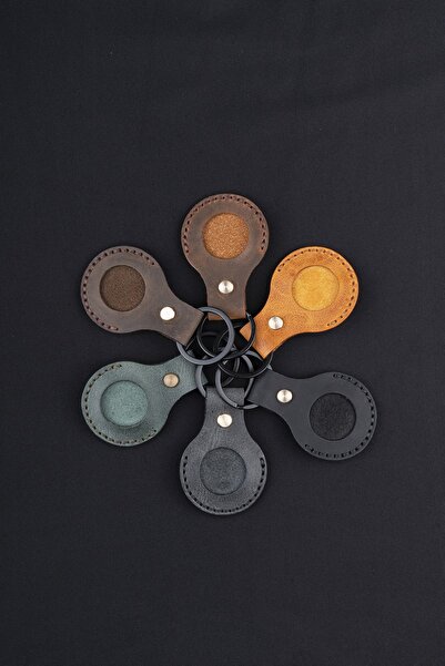 minimal X design Minimal X Airtag Kılıfı Anahtarlık Kestane - Gerçek Deri El Yapımı - Minimalist Tasarım