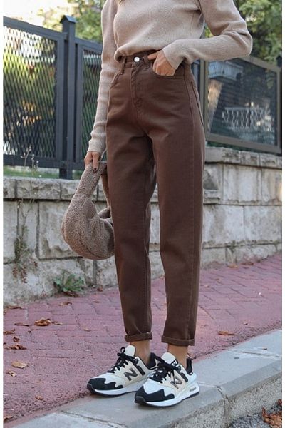 Butik Karaca Women's boyfrend mom molded summer brown pants
