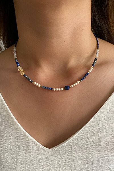 Suerte Accessories Lapis Lazuli Ay Taşı ve Sitrin Doğal Taş Mayorka (Majorika...