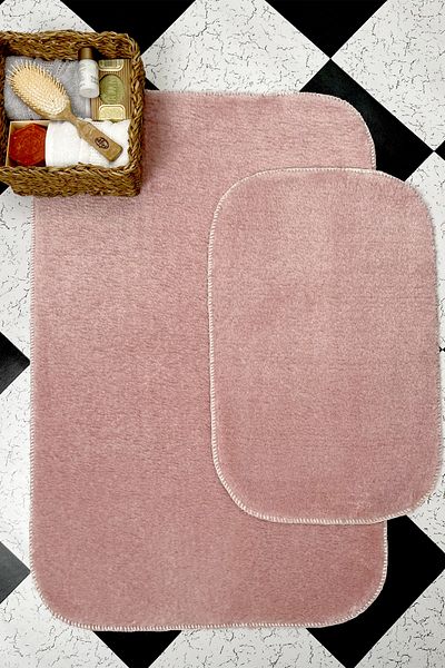 Sarar Pink Bath Mat Set of 2 Soft Plush Furry Non-Slip Base ( 60x100 / 40x60 )