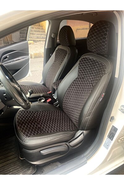 AKINCI كيا ريو 2012-2016 طماق جلد أسود مطرز باللون الأبيض - 2+1 متطابق مع الظهر