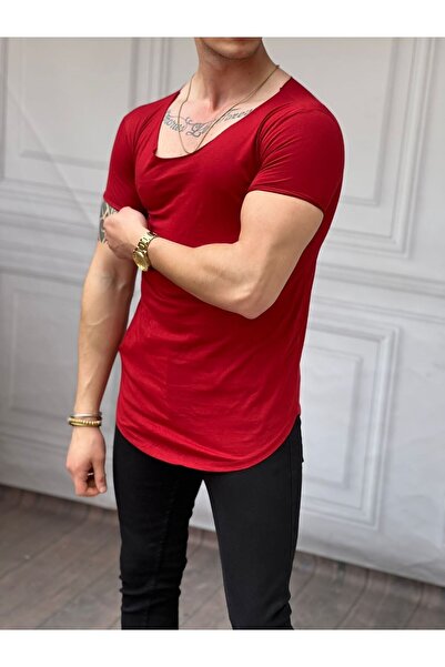 THE ONE Ανδρικό μπλουζάκι με ανοιχτό γιακά, οβάλ κοπής, βασικό μπλουζάκι