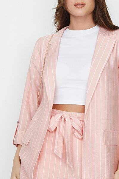 Select Moda Γυναικείο ροζ λινό μπουφάν