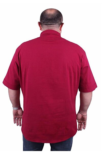 Starbattal Ανδρικό κοντομάνικο λινό Lycra Judge πουκάμισο με τσέπες 11303 MAROON