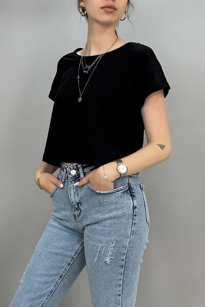 Tam Moda Γυναικείο T-shirt Crop Boat Neck Βαμβακερό
