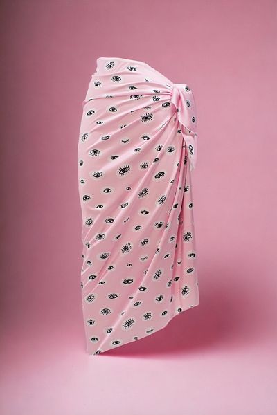pistore Γυναικείο φόρεμα παραλίας με ροζ μοτίβο Pareo Satin New Season