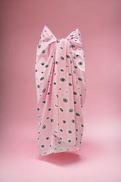 pistore Γυναικείο φόρεμα παραλίας με ροζ μοτίβο Pareo Satin New Season
