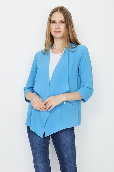 Select Moda Jachetă subțire cu croială asimetrică albastră pentru femei