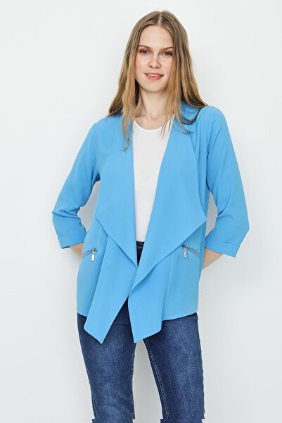 Select Moda Jachetă subțire cu croială asimetrică albastră pentru femei