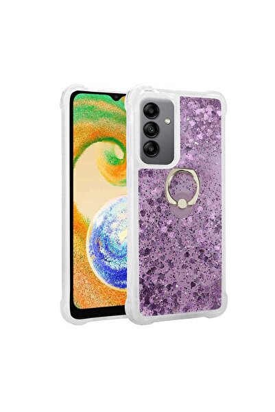 Nezih Case Samsung Galaxy A14 Uyumlu Yüzüklü Standlı (Simli Pullu Sıvılı Akış...