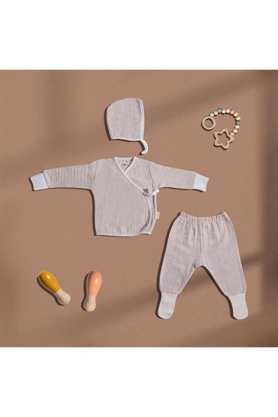 Tiffany Baby Erkek Bebek Müslin 3'lü Zıbın Set Bej 44078