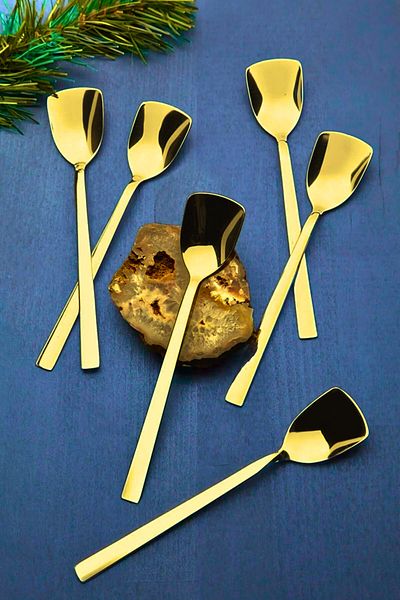 ÖzSa Home Stainless Steel Gold Luxury Ice Cream and Dessert Spoon Set 6-Piece Gold Color Ice Cream Spoon