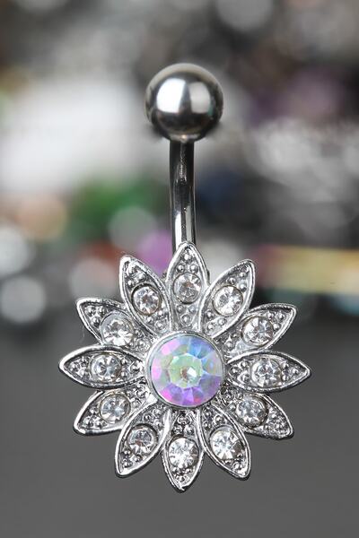 depozoom Cerrahi Çelik Zirkon Taşlı Göbek Piercing