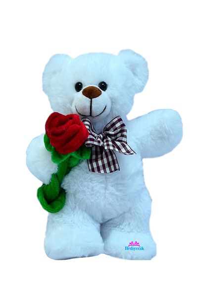 hediyecik Plush Bear with Bow Tie and Roses 35 cm Gift for Lover