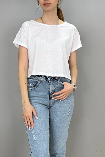 Tam Moda Γυναικείο T-shirt Crop Boat Neck Βαμβακερό