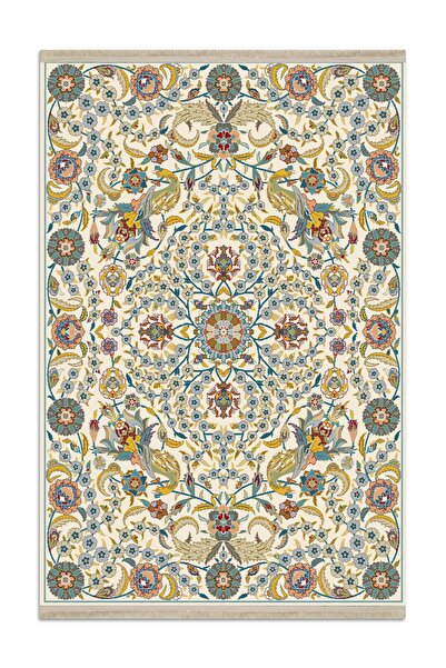 Rugs Modern Halı Vintage Çini Desen Bej Etnik Desenli Dokuma Taban Dijital Ba...