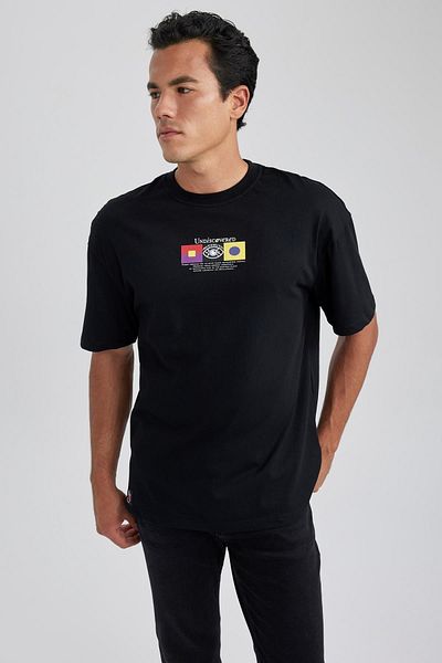 DeFacto Μπλουζάκι Comfort Fit Crew λαιμόκοψη με στάμπα κοντομάνικο T-shirt A6896ax23sm