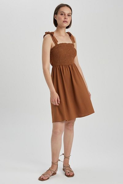 DeFacto Strappy Linen Strappy Mini Dress A7869ax23sm
