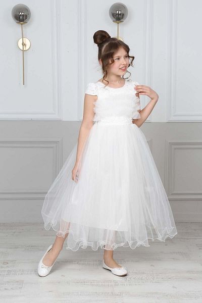 fmnbutik female child tulle ruffled lace guipure detail bow short-sleeved long gauze skirt special occasion stylish evening dress