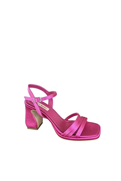 Park Moda Parkmoda pm4538 Fuşya pembe saten kalın topuklu abiye ayakkabı