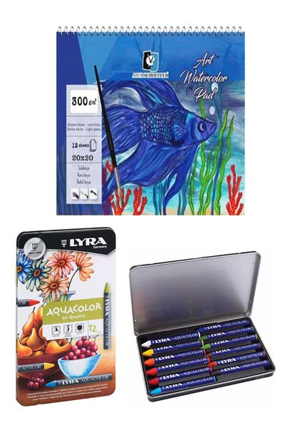 okulima Alex Spiral Watercolor Notebook 300 gr 12 Yp 20x20 cm Lyra Aquacolor Pastel Paint 12 Colors