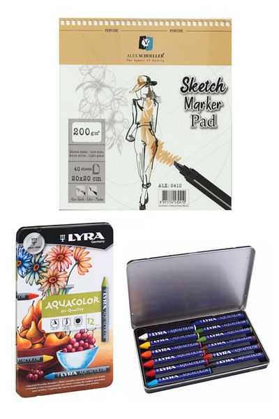 okulima Alex Sketch Marker Pad Sketch Notebook 200gr 20x20cm 40yp Spiral Lyra Aquacolor Pastel Paint 12 Colors