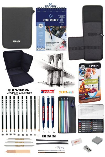 okulima Sketchbook Lyra Graduated Craft 6-Piece Lyra Aquacolor Pastel Paint 12 Colors Bback 2-Layer Sketch Bag