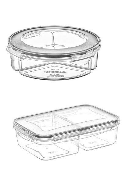 Buffer ® 2 Compartments 1+1 Liter with Lockable Lid and 3 Compartments with Leak Proof Gasket and Locked Lid 1.35 Liter