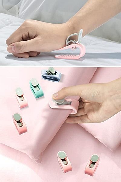 Buffer ® 4 Pieces of Needle-Free Quilt Sheet and Curtain Holder Stabilizer Non-Slip Cover Organizer Clips